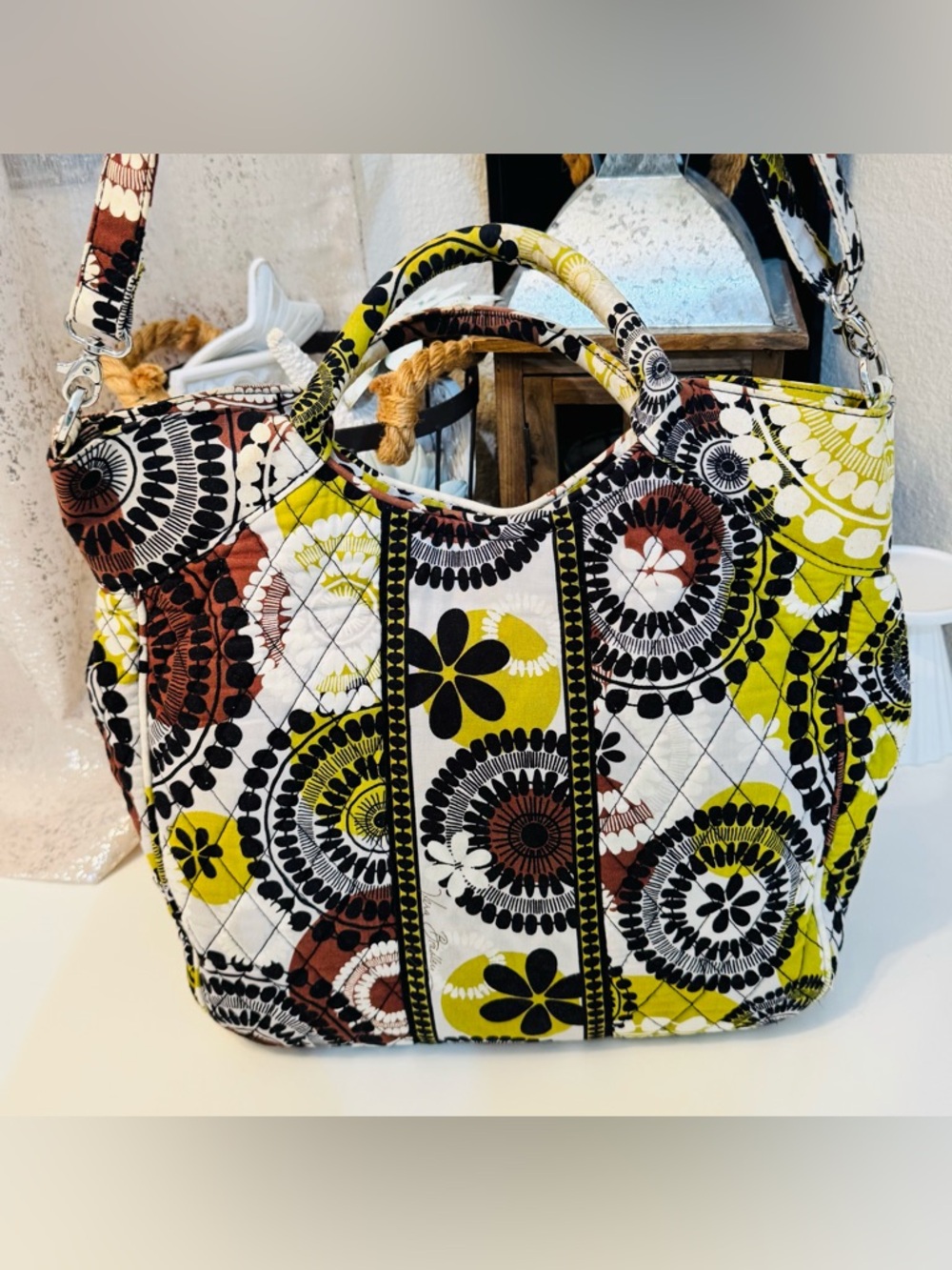 Vera Bradley Cocoa Moss Quilted Tote in Vibrant Colors